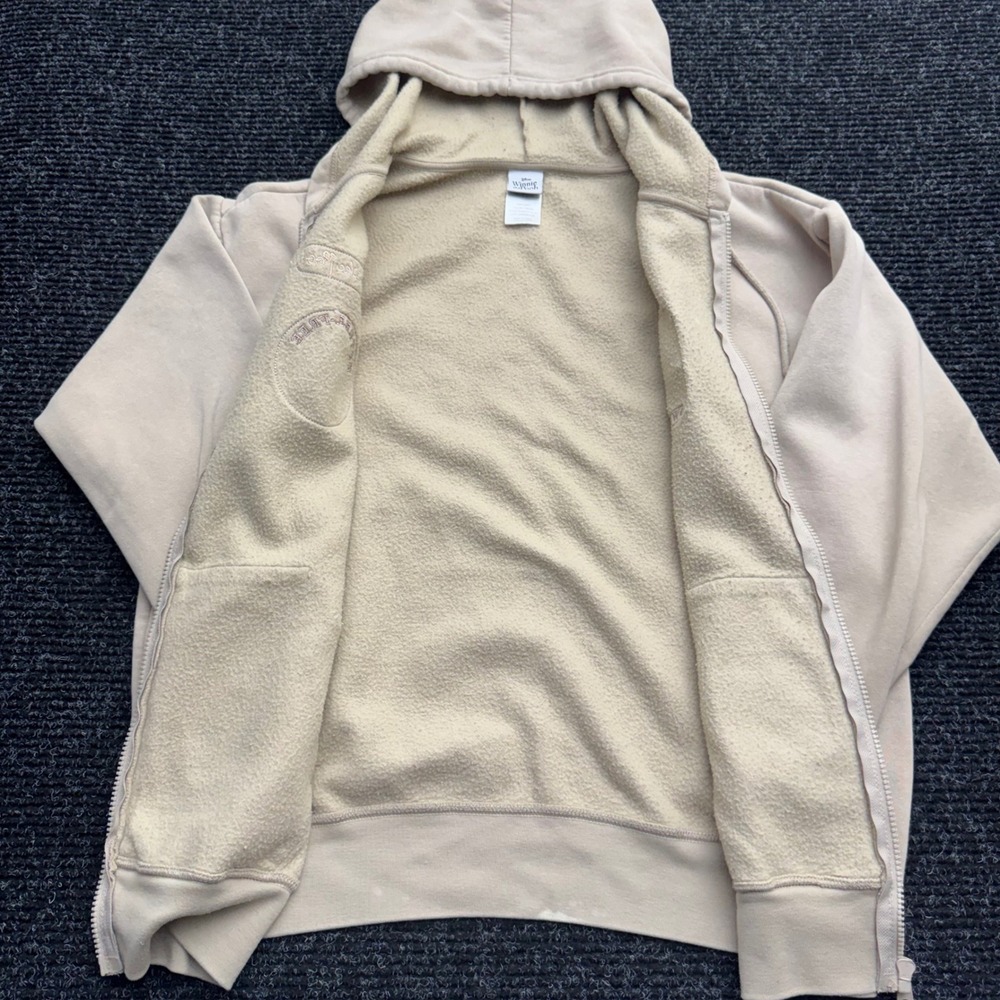 Disney Winnie the Pooh Eeyore Full Zip Hoodie Tan Beige Character Patch Large - Picture 8 of 16